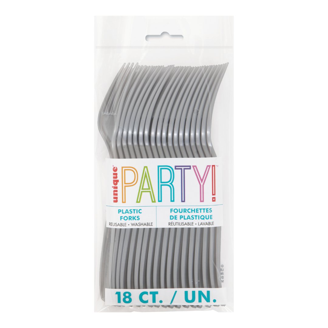 Silver Solid Plastic Forks - 18 pcs