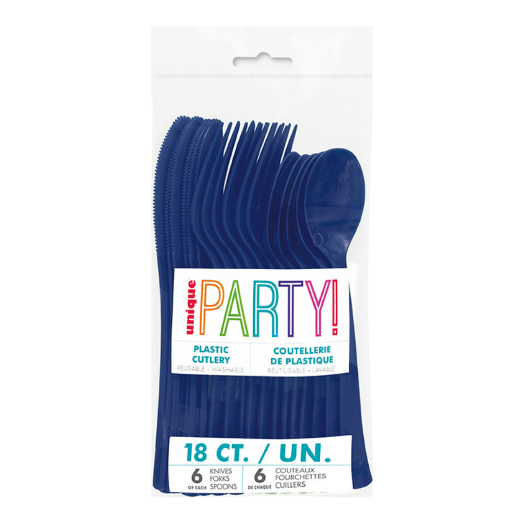 Navy Blue Solid Plastic Assorted Cutlery - 18 pcs