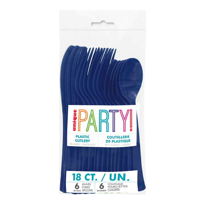 Navy Blue Solid Plastic Assorted Cutlery - 18 pcs