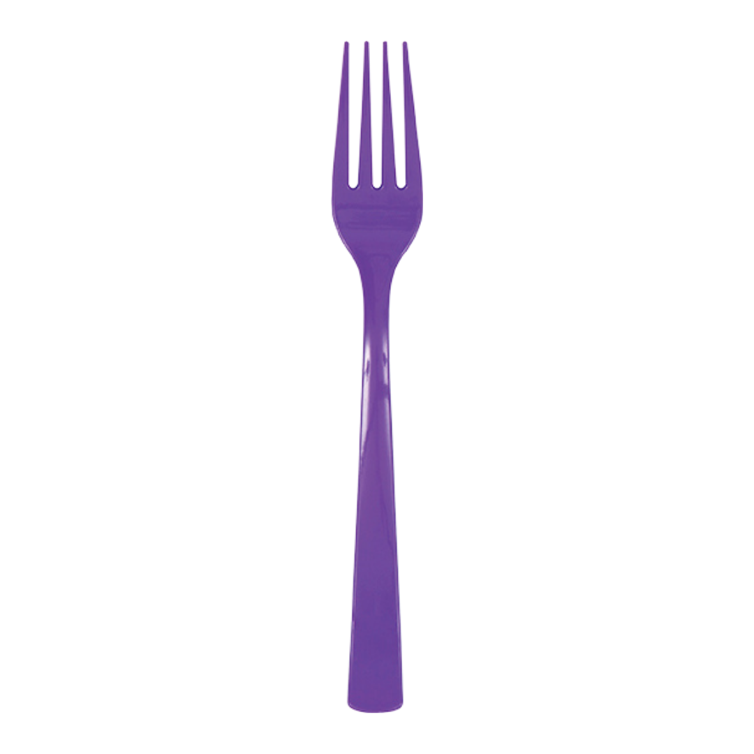 Neon Purple Solid Plastic Forks - 18 pcs