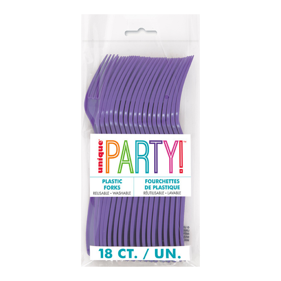 Neon Purple Solid Plastic Forks - 18 pcs