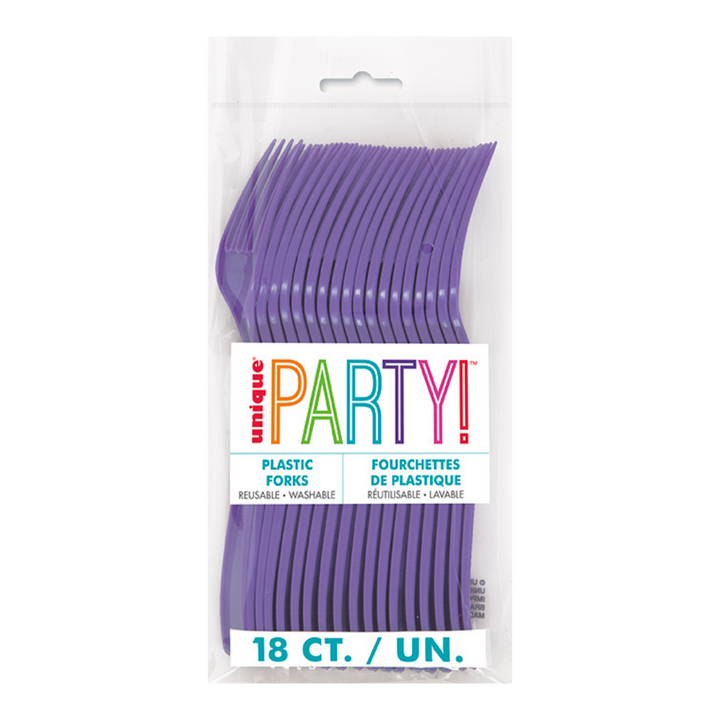 Neon Purple Solid Plastic Forks - 18 pcs