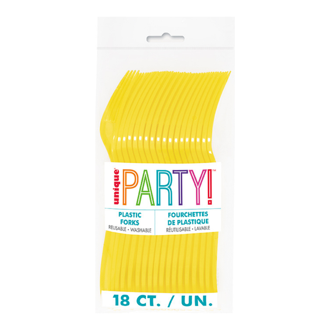 Neon Yellow Solid Plastic Forks - 18 pcs