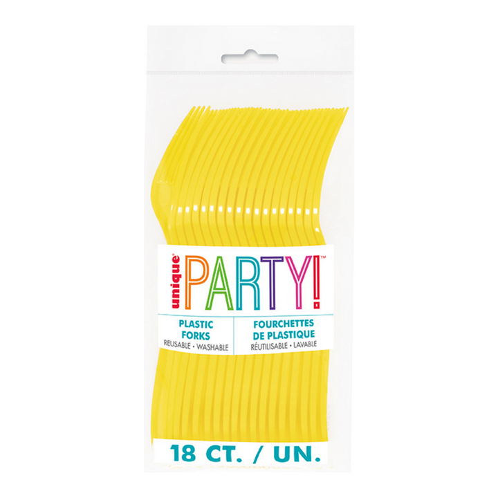 Neon Yellow Solid Plastic Forks - 18 pcs
