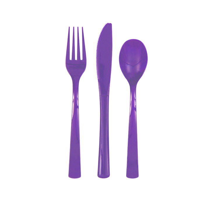 Neon Purple Solid Plastic Assorted Cutlery - 18 pcs
