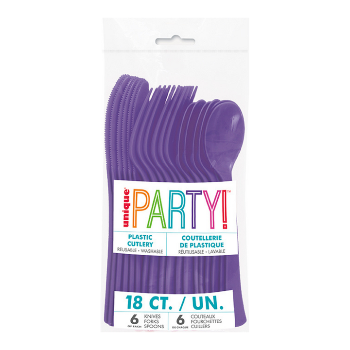 Neon Purple Solid Plastic Assorted Cutlery - 18 pcs