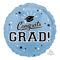 Light blue graduation balloon with black congrats grad and stars graduation theme from Parte Haus party supply store in Bethesda MD