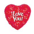 Red heart balloon with white i love you text and heart patterns for romantic occasions from Parte Haus party supply store in Bethesda Maryland
