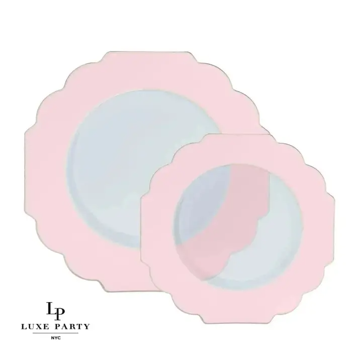 Clear Blush Scalloped Gold Rimmed Plastic Plates - 2 Sizes