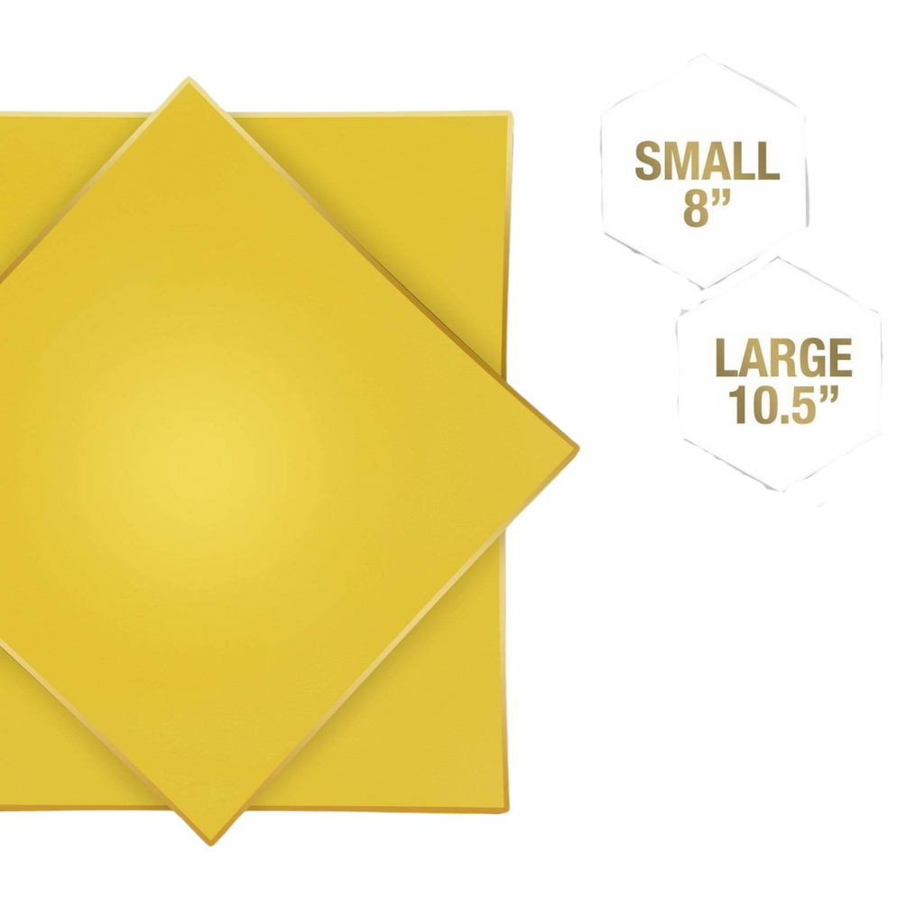 Yellow square plate with rounded edges for birthday celebration from Parte Haus party supply store in Bethesda MD