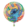 Yellow Stitch-themed foil balloon with tropical flowers for luau from Parte Haus party supply store in Bethesda MD