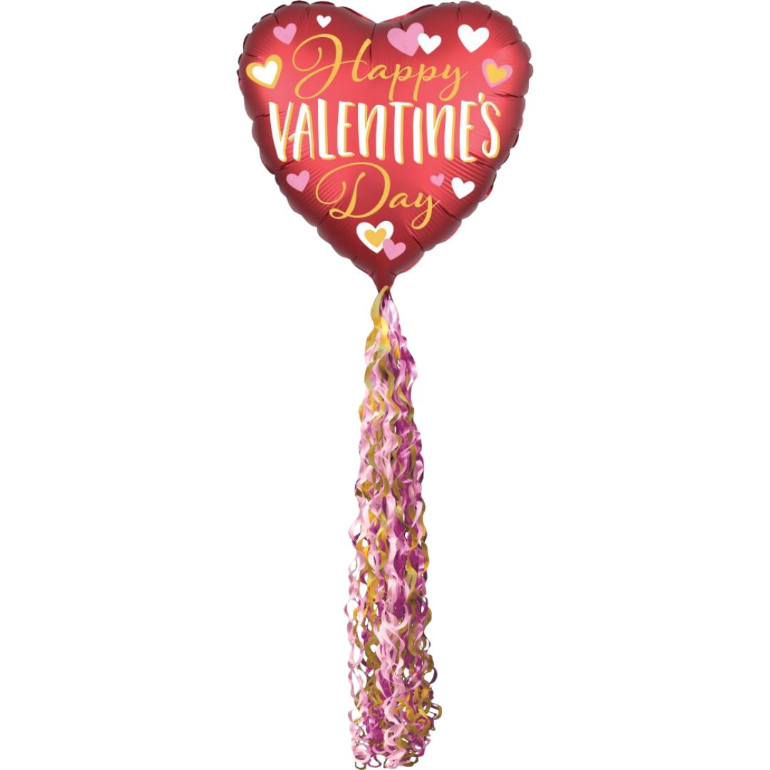 Life-Size Gold Lined Pom Pom Valentine Foil Balloon