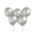 Silver 60th birthday balloons with bold white numbers milestone celebration from Parte Haus party supply store in Bethesda MD