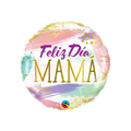 Pastel multicolor Feliz Día Mamá balloon with gold accents for Mother's Day from Parte Haus party supply store in Bethesda MD.