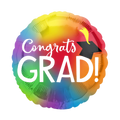 Rainbow graduation balloon with black cap design for graduation party from Parte Haus party supply store in Bethesda MD