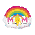 Rainbow mom balloon with smiling sun and clouds for Mother's Day from Parte Haus party supply store in Bethesda Maryland