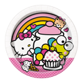 Pink rainbow character paper plate with cupcakes for kids birthday from Parte Haus party supply store in Bethesda MD