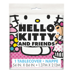 Pink Hello Kitty tablecover with cupcakes birthday theme from Parte Haus party supply store in Bethesda MD