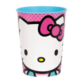 Pink and blue Hello Kitty plastic cup with cartoon face design birthday theme from Parte Haus party supply store in Bethesda MD