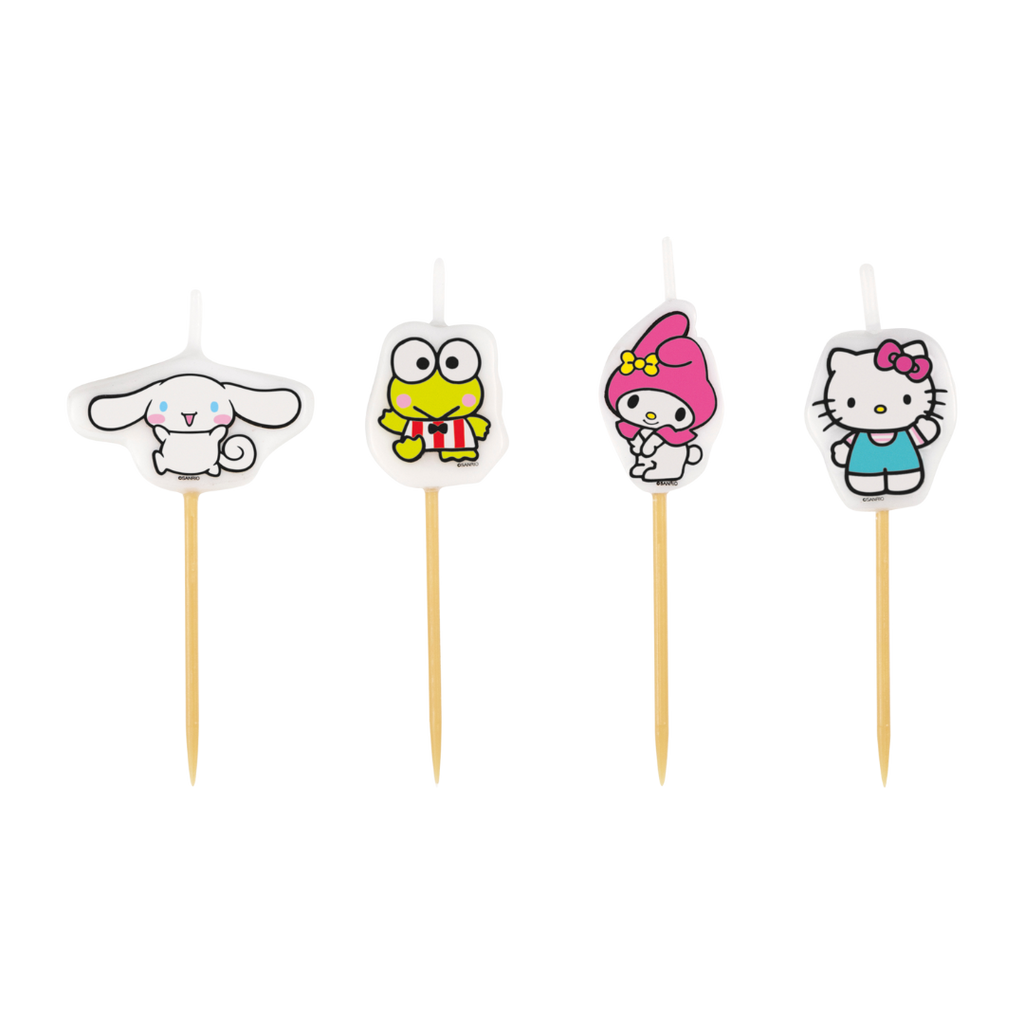 multicolor cartoon character candles with wooden sticks birthday theme from Parte Haus party supply store in Bethesda MD