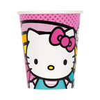 Pink Hello Kitty paper cup with bow and polka dots for birthday theme from Parte Haus party supply store in Bethesda MD