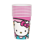 Pink Hello Kitty paper cups for birthday with cartoon design from Parte Haus party supply store in Bethesda Maryland