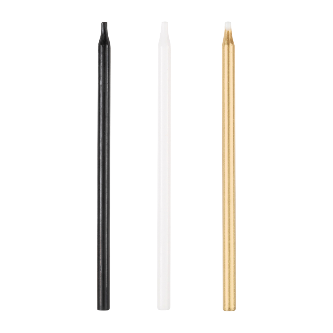 Black white and gold candle sticks modern style for birthdays from Parte Haus party supply store in Bethesda Maryland