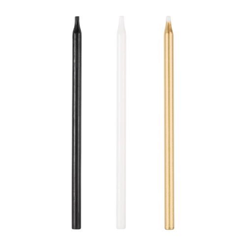 Black white and gold candle sticks modern style for birthdays from Parte Haus party supply store in Bethesda Maryland