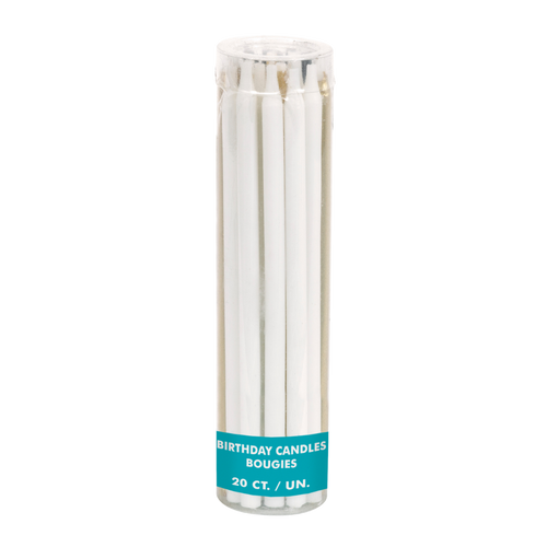 White birthday candles in a clear plastic pack birthday theme from Parte Haus party supply store in Bethesda MD