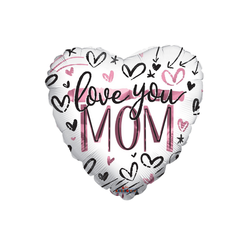 White and pink heart shaped love you mom balloon for Mother's Day from Parte Haus party supply store in Bethesda MD