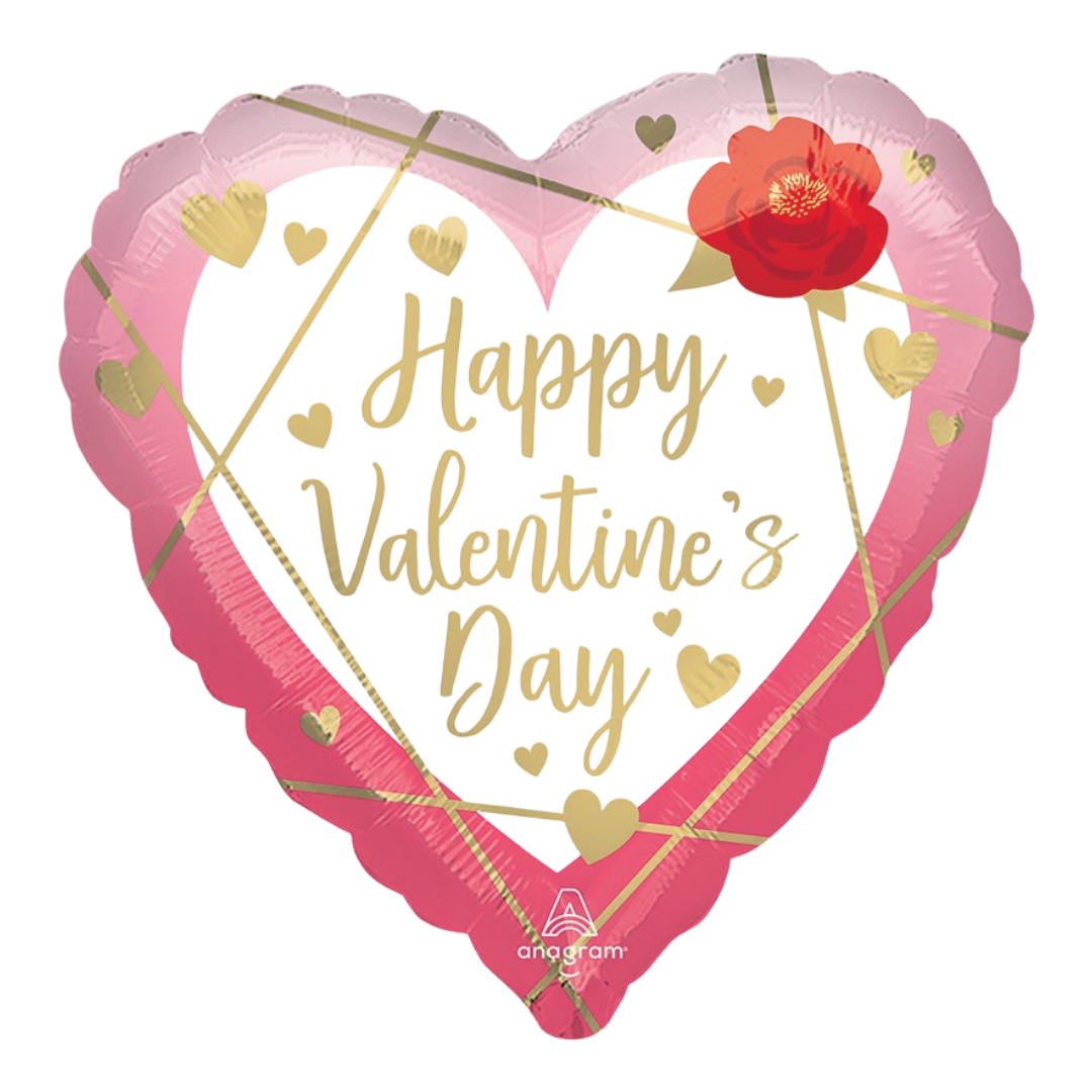 Pink Red Watercolor Happy Valentine’s Day Heart Foil Balloon, 18in