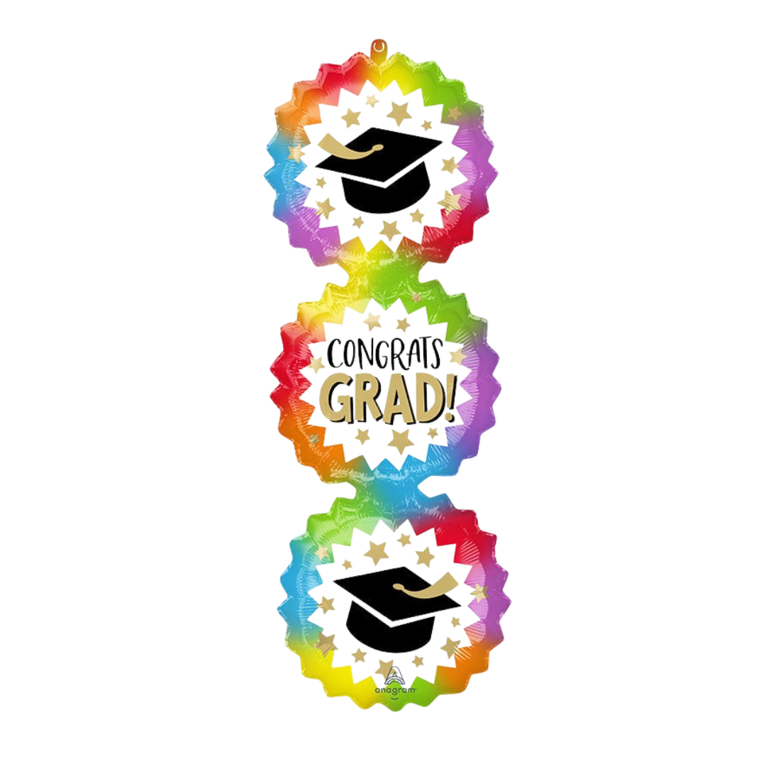 Rainbow graduation balloon with cap and Congrats Grad design for graduation from Parte Haus party supply store in Bethesda MD