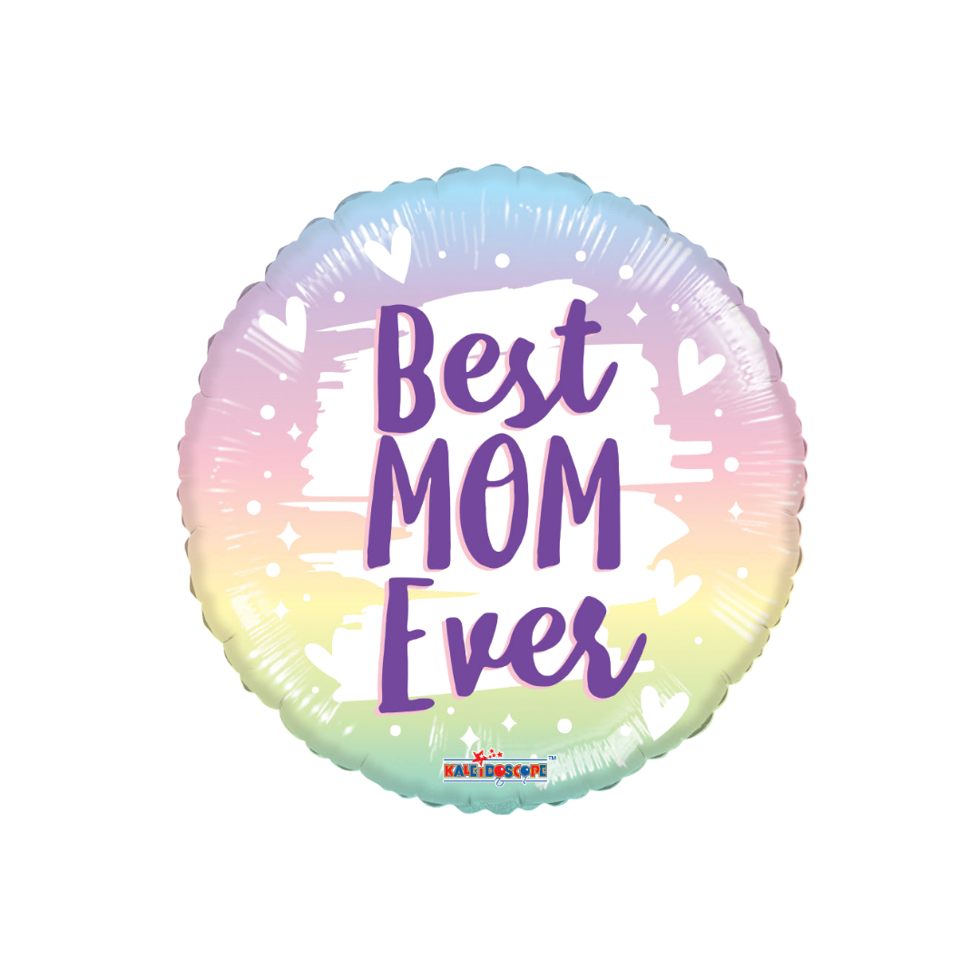 Pastel rainbow round balloon Best Mom Ever design for Mother's Day from Parte Haus party supply store in Bethesda MD