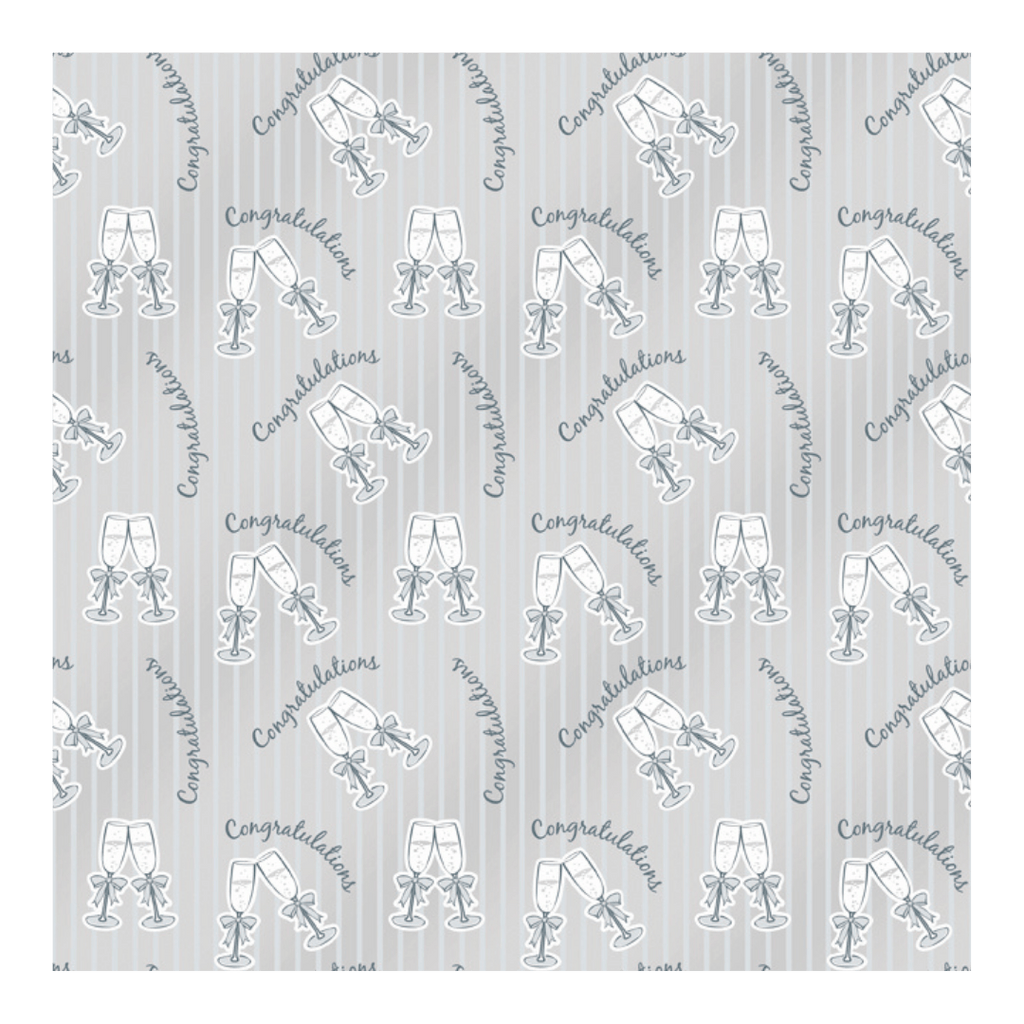 Silver congratulations gift wrap with champagne glasses for celebration from Parte Haus party supply store in Bethesda MD
