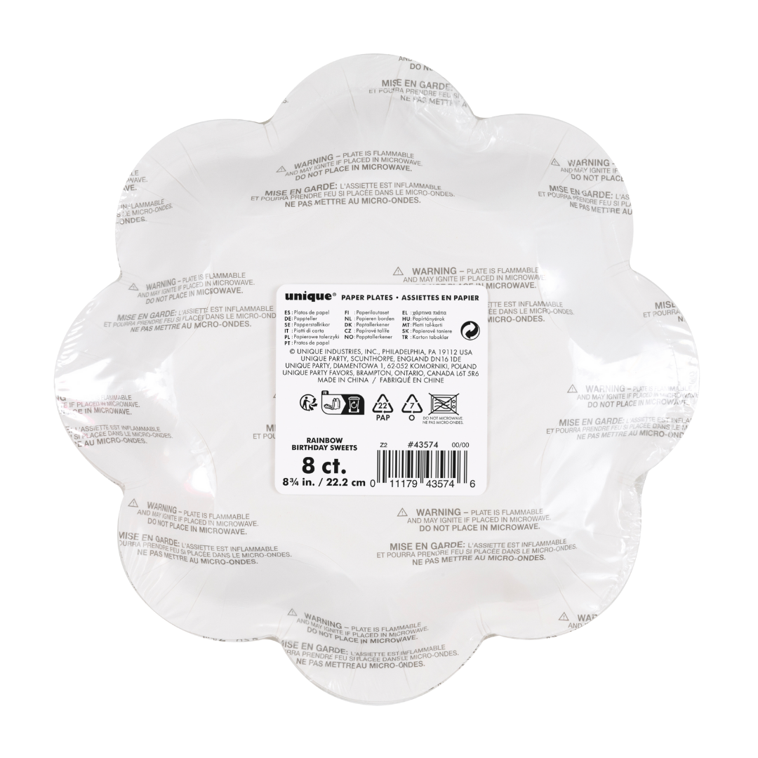 Rainbow Birthday Sweets Scalloped Edge with Foil Small Appetizer Dessert Plates
