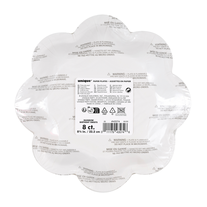 Rainbow Birthday Sweets Scalloped Edge with Foil Small Appetizer Dessert Plates