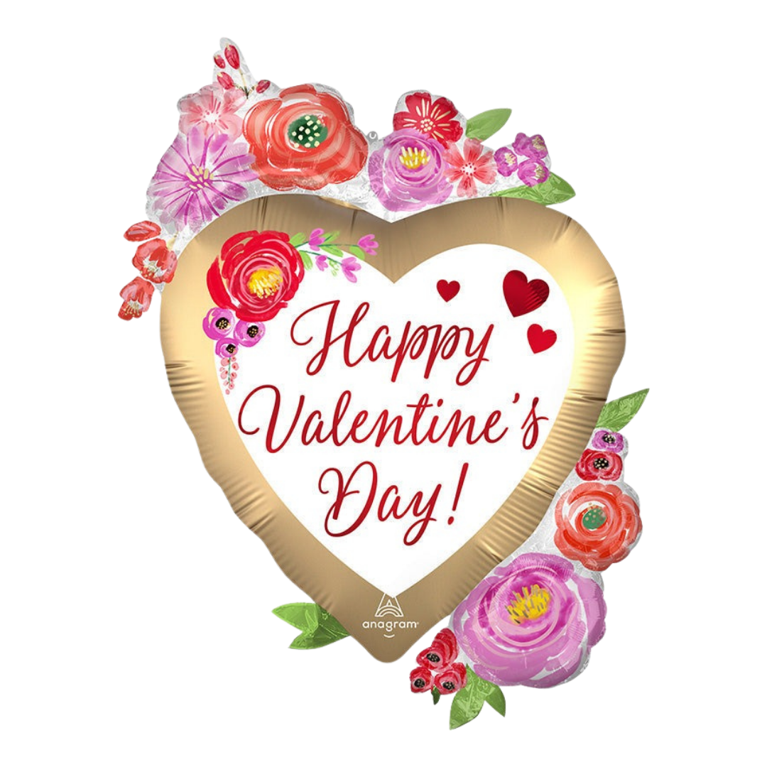 Satin Watercolor Floral Valentine’s Day Foil Balloon, 34in - Supershape