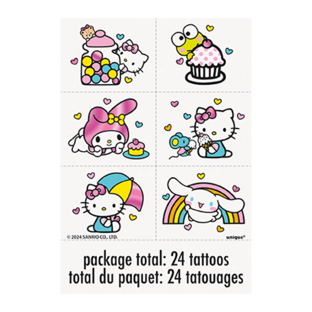 Multicolor Hello Kitty temporary tattoos with cupcakes and hearts kids birthday from Parte Haus party supply store in Bethesda MD