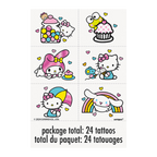 Multicolor Hello Kitty temporary tattoos with cupcakes and hearts kids birthday from Parte Haus party supply store in Bethesda MD