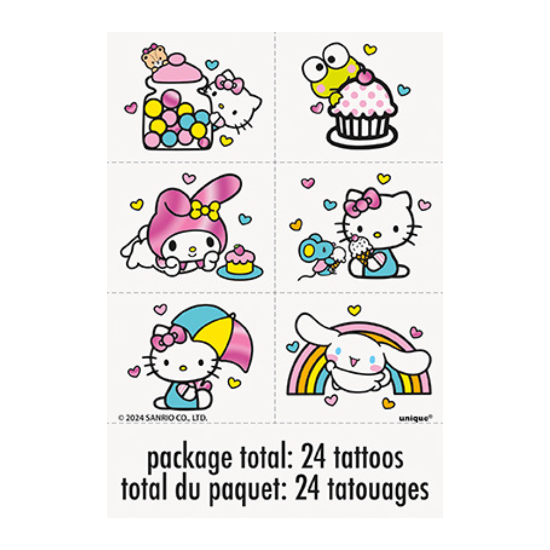 Multicolor Hello Kitty temporary tattoos with cupcakes and hearts kids birthday from Parte Haus party supply store in Bethesda MD