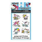 Colorful Hello Kitty temporary tattoos featuring cupcakes rainbows and hearts for kids birthday from Parte Haus party supply store in Bethesda Maryland