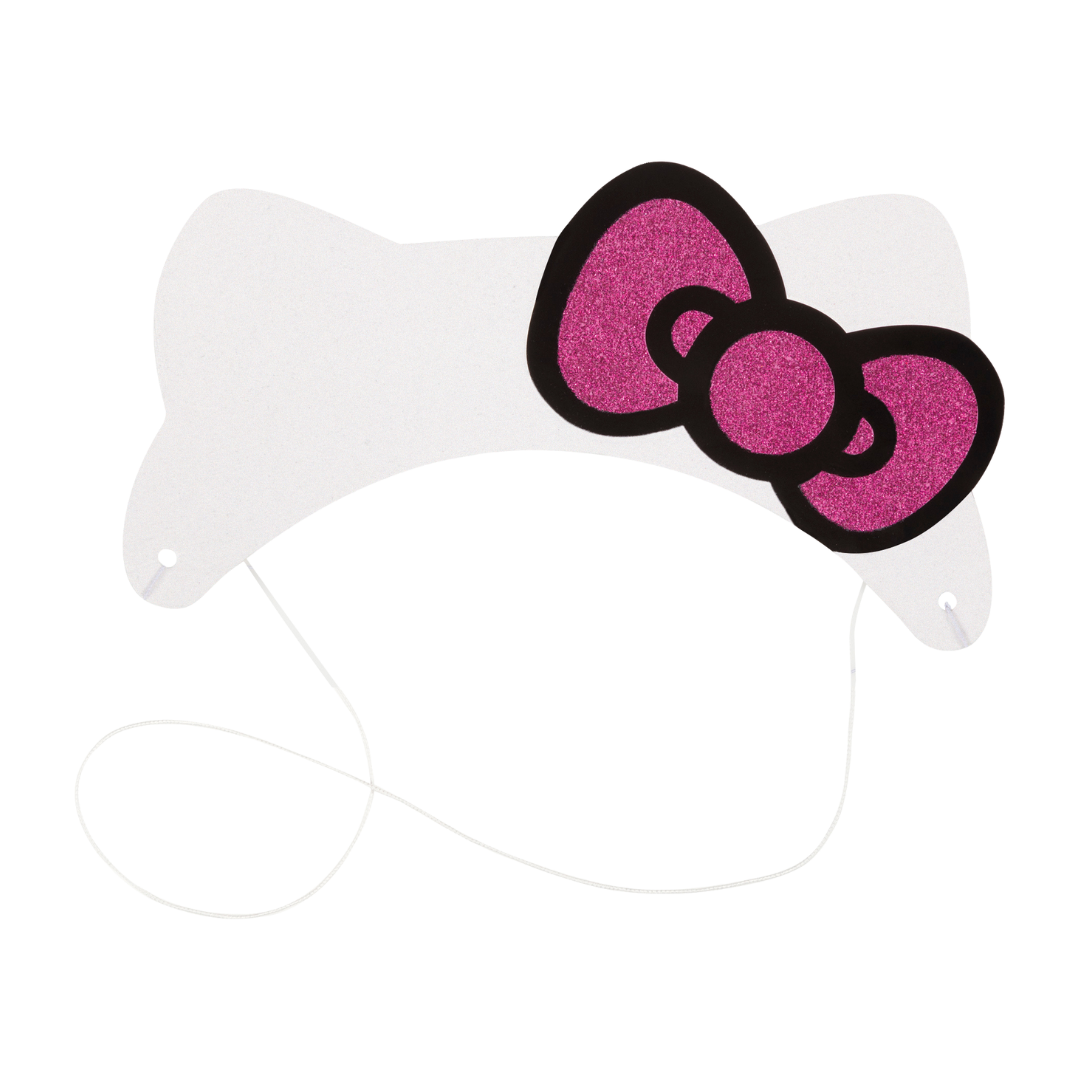 White and pink cat ear mask with glitter bow costume accessory for kids birthday from Parte Haus party supply store in Bethesda MD.
