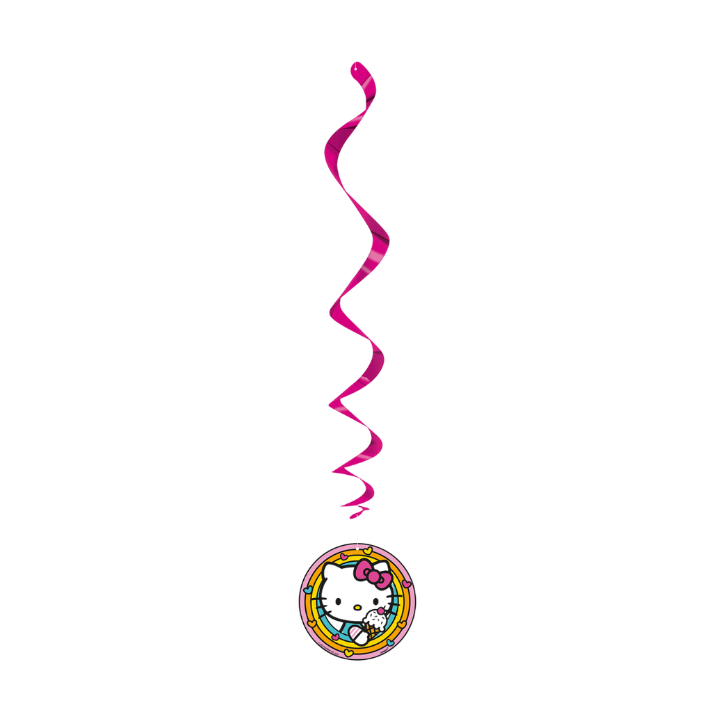 Pink spiral Hello Kitty hanging swirl decoration for birthday from Parte Haus party supply store in Bethesda MD.