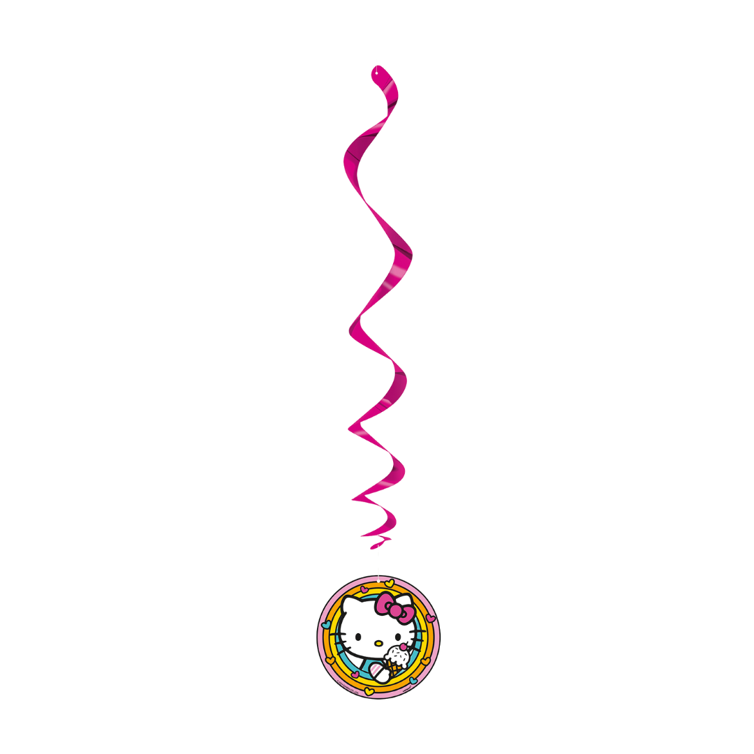 Pink spiral Hello Kitty hanging swirl decoration for birthday from Parte Haus party supply store in Bethesda MD.
