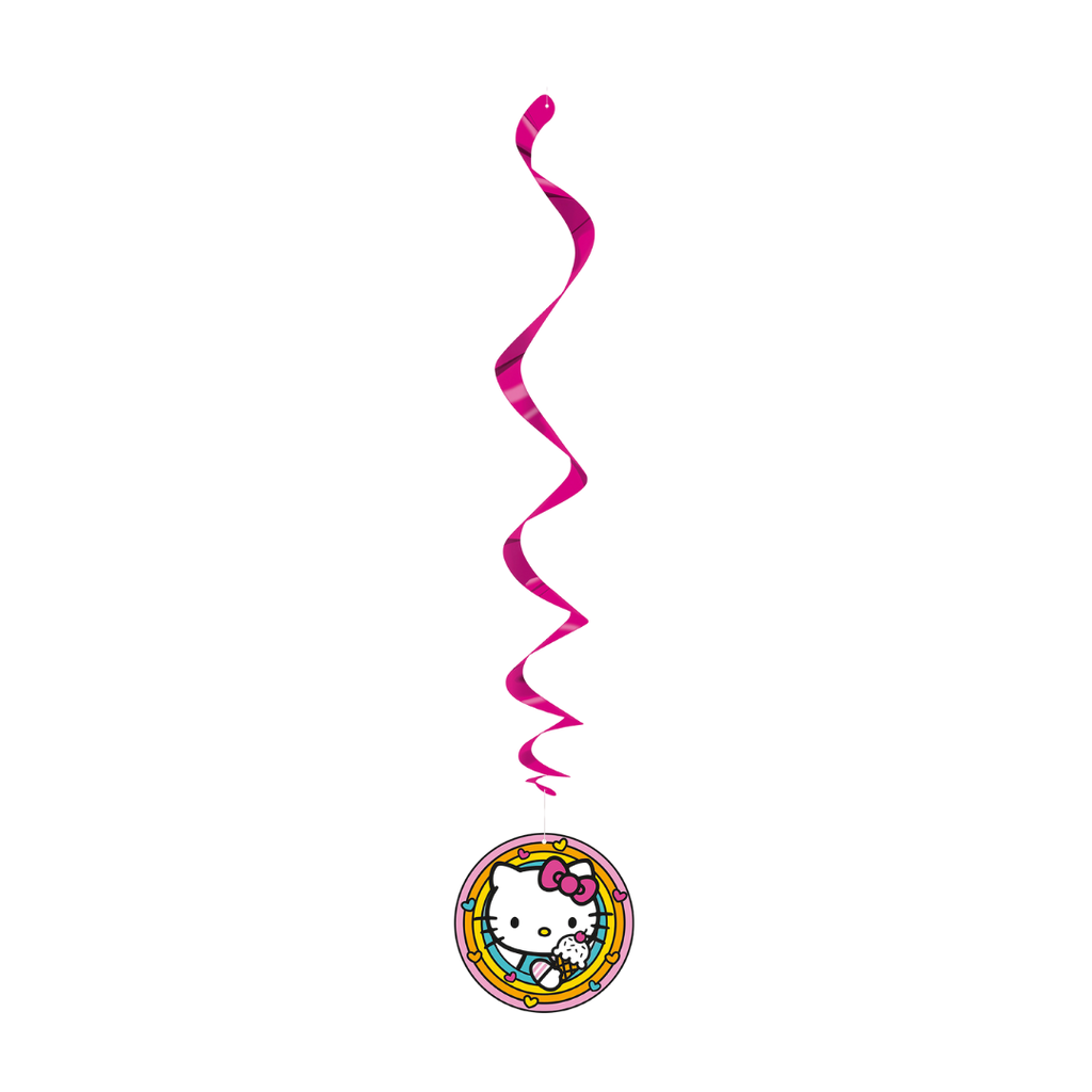 Pink Hello Kitty hanging swirl decoration for kids birthday from Parte Haus party supply store in Bethesda Maryland