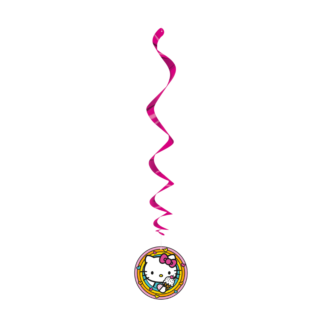 Pink Hello Kitty hanging swirl decoration for kids birthday from Parte Haus party supply store in Bethesda Maryland