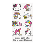 Colorful Hello Kitty temporary tattoo sheet with cute characters and rainbows from Parte Haus party supply store in Bethesda Maryland