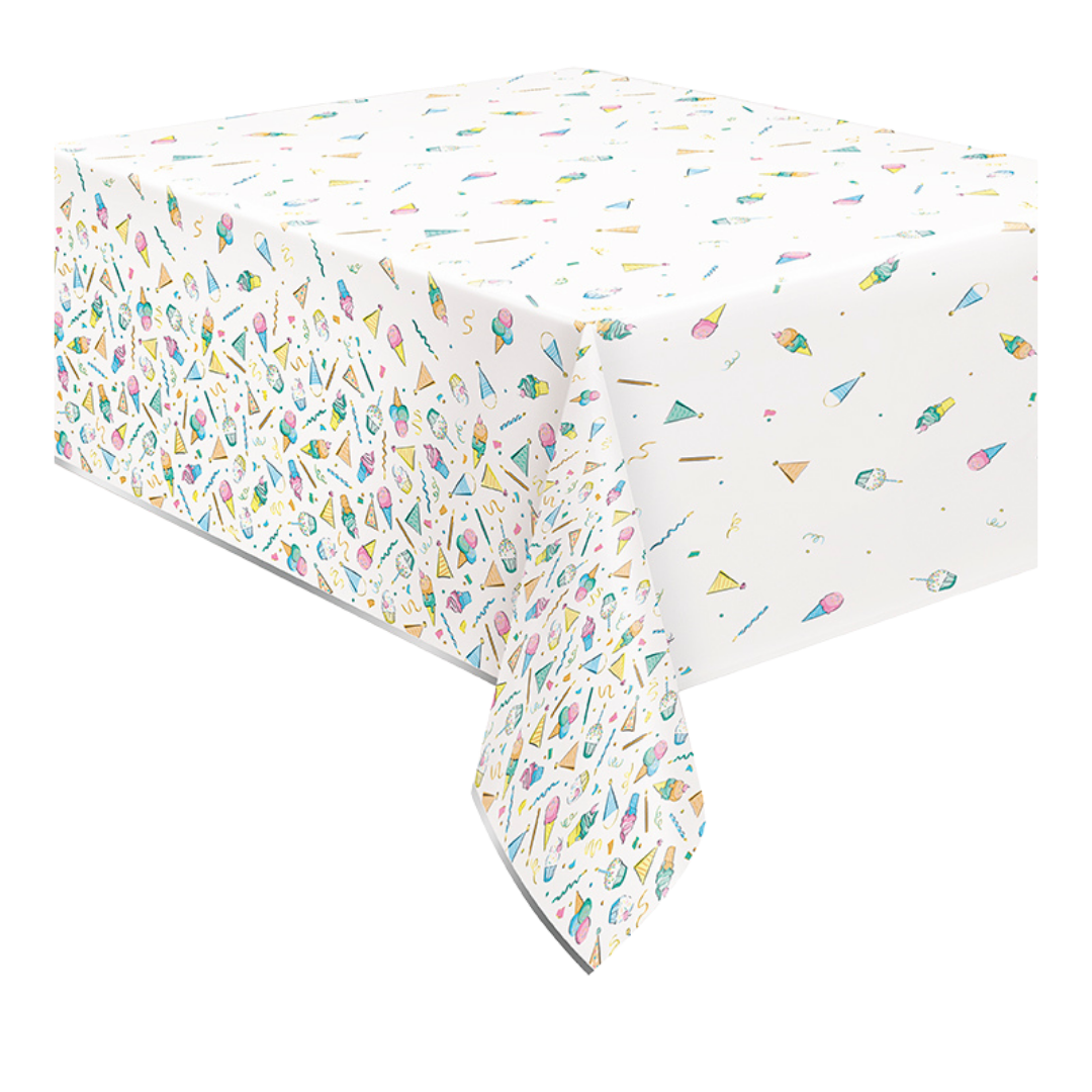 Pastel Party Hats and Sweets Plastic Table Cover
