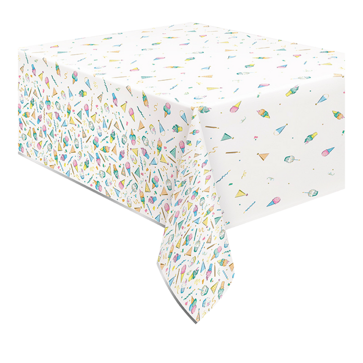 Pastel Party Hats and Sweets Plastic Table Cover