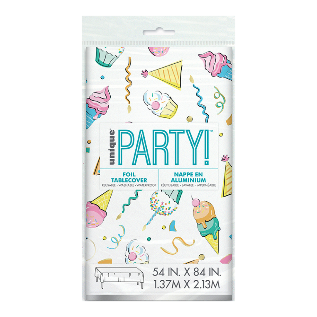 Pastel Party Hats and Sweets Plastic Table Cover